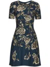 Oscar De La Renta Rose-print Jacquard Mini Dress In Blue
