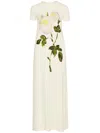Oscar De La Renta Painted White Roses Jersey Short-sleeve Maxi Dress In White