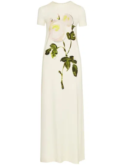 OSCAR DE LA RENTA ROSE-PRINT JERSEY MAXI DRESS