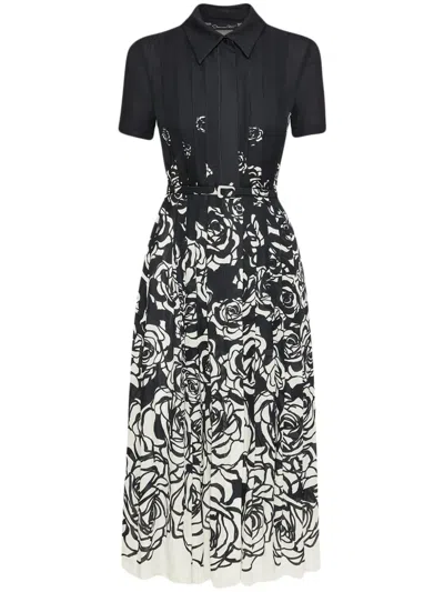 Oscar De La Renta Rose-print Midi Dress In Black