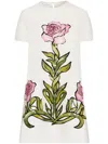 Oscar De La Renta Rose-print Shift Mini Dress In White