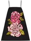 Oscar De La Renta English Rose Mosaic Trapeze Dress In Black