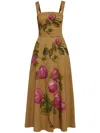 Oscar De La Renta Printed Cotton Twill Midi Dress In ニュートラル