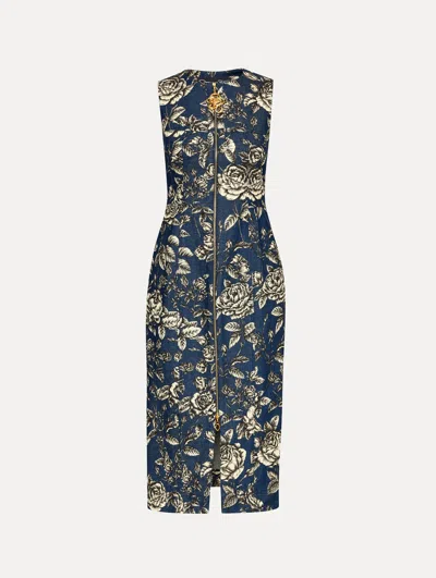 Oscar De La Renta Rose Printed Denim Dress