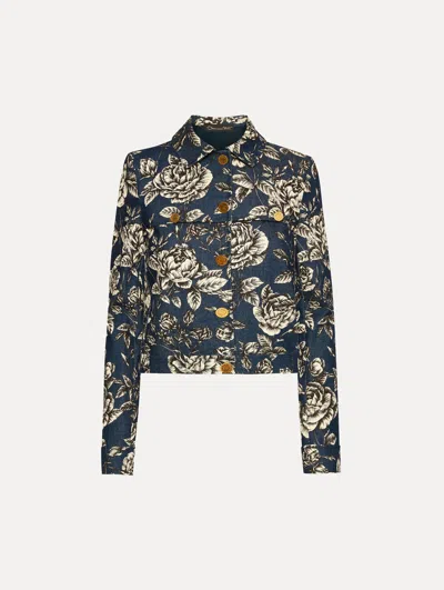 Oscar De La Renta Rose Printed Denim Jacket