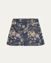 Shop Oscar De La Renta Rose Stretch Denim Mini Skirt In Whiteindigo