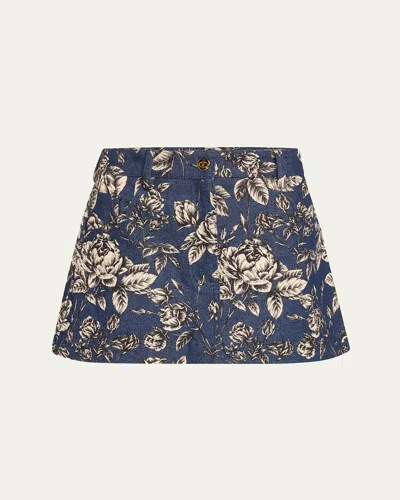 OSCAR DE LA RENTA ROSE STRETCH DENIM MINI SKIRT