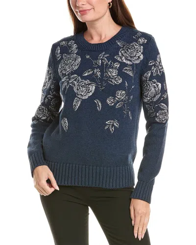 Oscar De La Renta Roses Embroidered Sweater In Blue