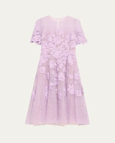 Oscar De La Renta Roses Guipure Lace Applique Fit-flare Midi Dress In Thistle