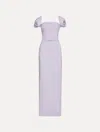 Oscar De La Renta Rosette Sleeve Column Gown In Purple