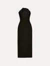 Oscar De La Renta Satin-trimmed Stretch-wool Midi Dress In Black