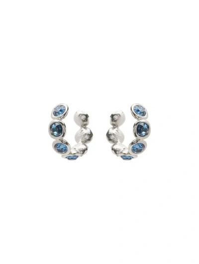 Oscar De La Renta Round Stone Hoop Earrings In Metallic