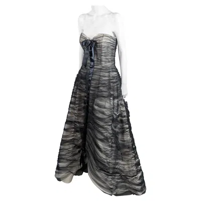 Pre-owned Oscar De La Renta Ruched Tulle And Satin Gown In Black