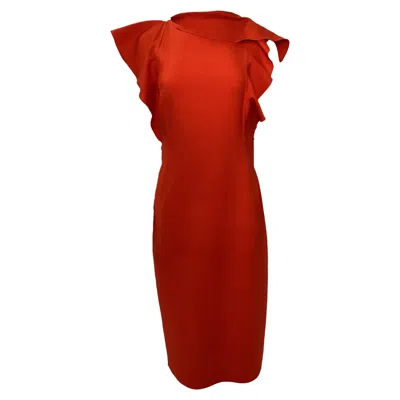 Oscar De La Renta Ruffle-accented Midi Dress In Red Wool