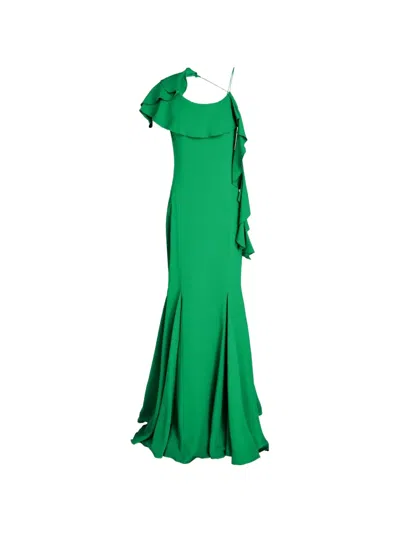Oscar De La Renta Ruffled Cady Gown In Green