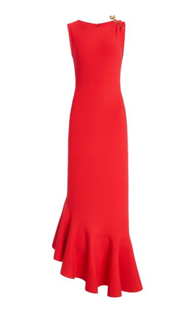 Oscar De La Renta Ruffled Knit Midi Dress In Red