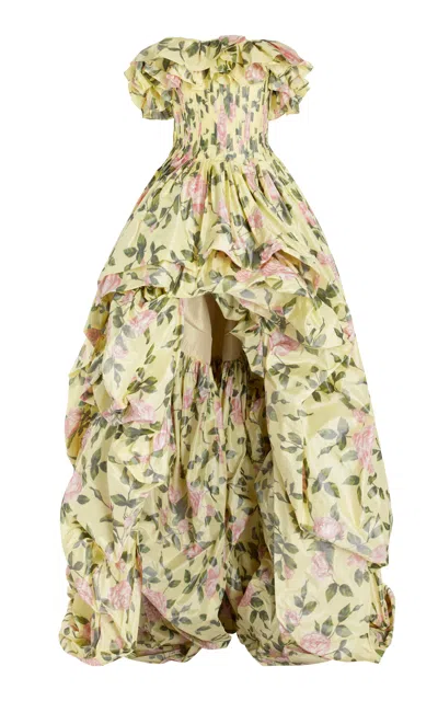 Oscar De La Renta Ruffled Silk Taffeta High-low Gown In Yellow