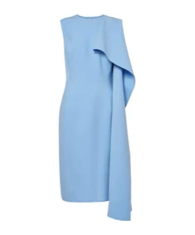 Oscar De La Renta Ruffled Wool-blend Midi Dress In Blue