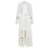 Oscar De La Renta Runway Cream Sheer Embroidery Shell Belt Anglais Dress In White