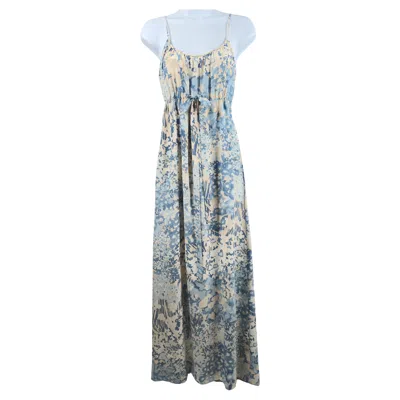 Pre-owned Oscar De La Renta Runway Hand Painted Silk Empirewaist Resort Maxi Dress 1975 In Gray