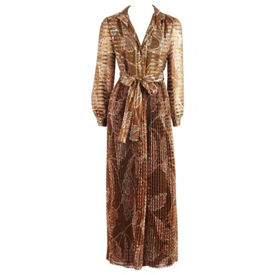 Pre-owned Oscar De La Renta Rust Print Silk Organza Gown - 6 - Circa 60's In Brown
