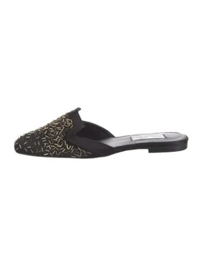 Pre-owned Oscar De La Renta Satin Beaded Accents Mules In Multi