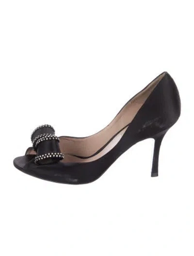 Pre-owned Oscar De La Renta Satin Bow Accents Pumps In Blue