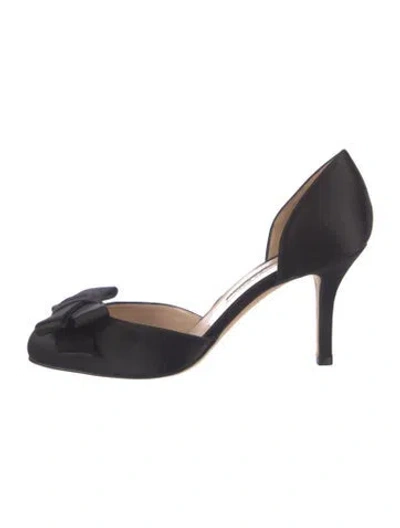 Pre-owned Oscar De La Renta Satin Crystal Embellishments D'orsay Pumps In Black