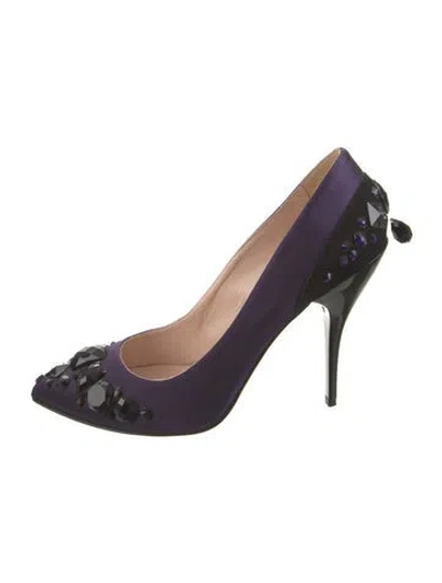 Pre-owned Oscar De La Renta Satin Crystal Embellishments Pumps In Black/purple