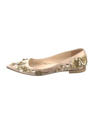 Pre-owned Oscar De La Renta Satin Sequin Embellishments Flats In Neutral