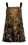 Oscar De La Renta Satin Strap Ombre Paillette Embroidered Cocktail Dress In Bronze