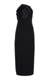 Oscar De La Renta Satin-trimmed Stretch-wool Midi Dress In Black
