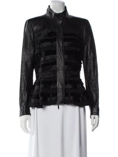 Pre-owned Oscar De La Renta Satin Utility Jacket In Black
