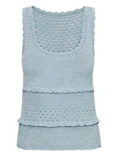 Oscar De La Renta Scallop Tank Top In Blue