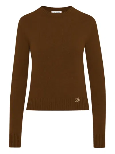 Oscar De La Renta O Flower Cashmere Pullover With Scarf In Brown