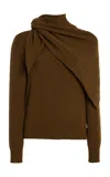 Oscar De La Renta Scarf-detailed Cashmere Sweater In Brown