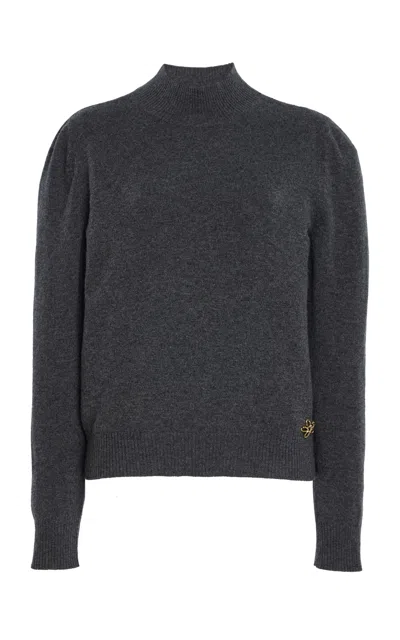 Oscar De La Renta Scarf-detailed Cashmere Sweater In Grey