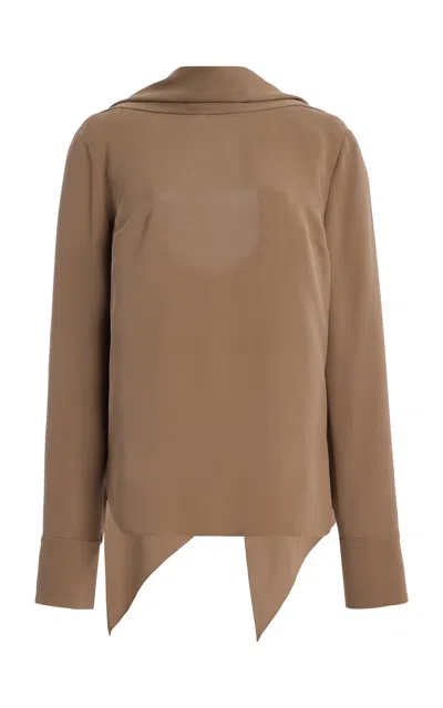 Oscar De La Renta Scarf-detailed Georgette Blouse In Brown