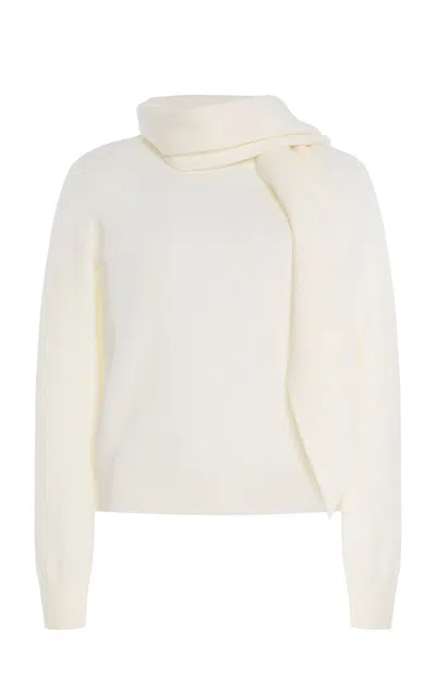 Oscar De La Renta Scarf-detailed Wool Sweater In White