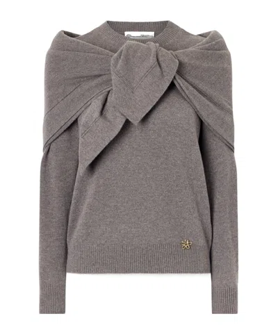 Oscar De La Renta Scarf-detailed Cashmere Sweater In Brown