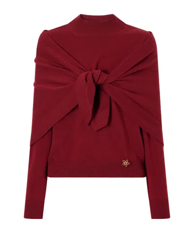 Oscar De La Renta Scarf-detailed Cashmere Sweater In Burgundy