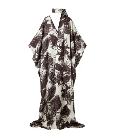 Oscar De La Renta Scarf-detailed Printed Silk-twill Gown In Multi