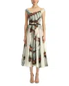 Oscar De La Renta Scoop Neck Butterfly Poplin Pleated Dress