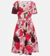 Oscar De La Renta Dahlia Pleated Skirt Belted Midi Dress In Pink Multi