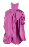 Oscar De La Renta Scoop Neck High Low Draped Skirt Faille Gown In Pink