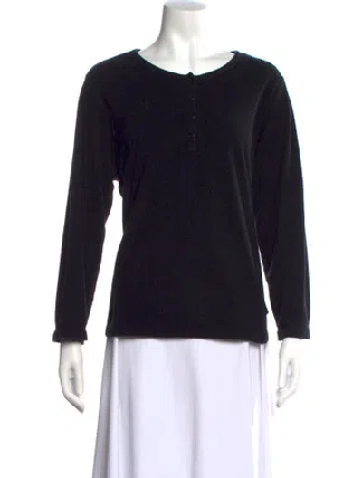 Pre-owned Oscar De La Renta Scoop Neck Long Sleeve T-shirt In Black