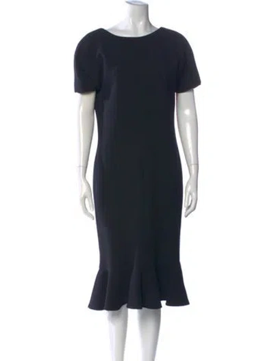 Pre-owned Oscar De La Renta Scoop Neck Midi Length Dress In Blue