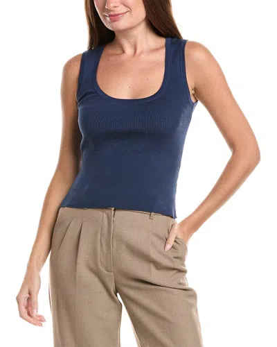 Oscar De La Renta Scoop Neck Rib Silk-blend Tank In Blue