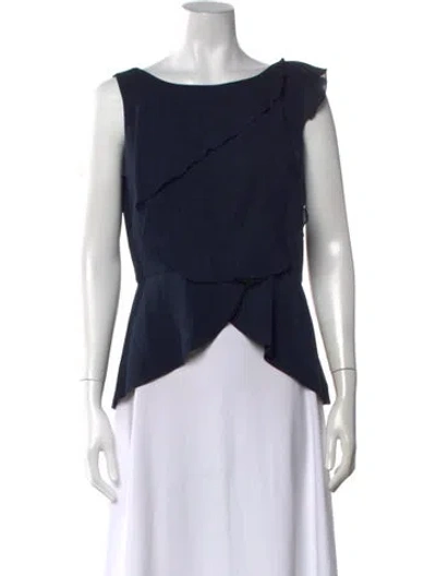 Pre-owned Oscar De La Renta Scoop Neck Sleeveless Blouse In Blue