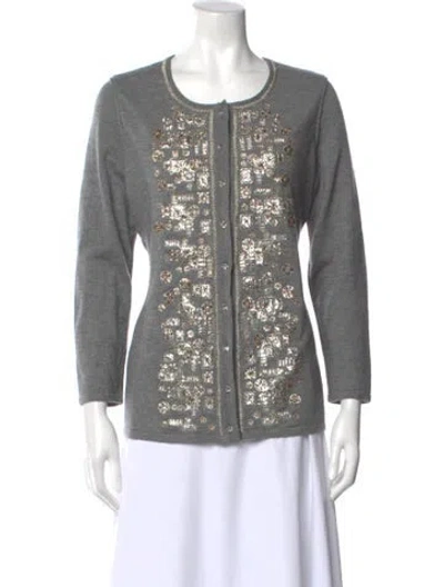 Pre-owned Oscar De La Renta Scoop Neck Sweater In Gray
